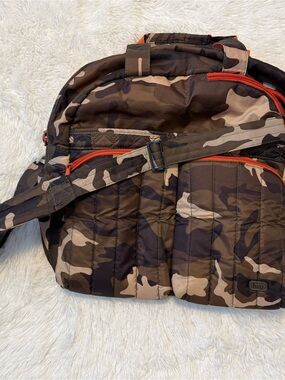 Lug Camouflage Travel Duffel Bag with Orange Accent Zippers